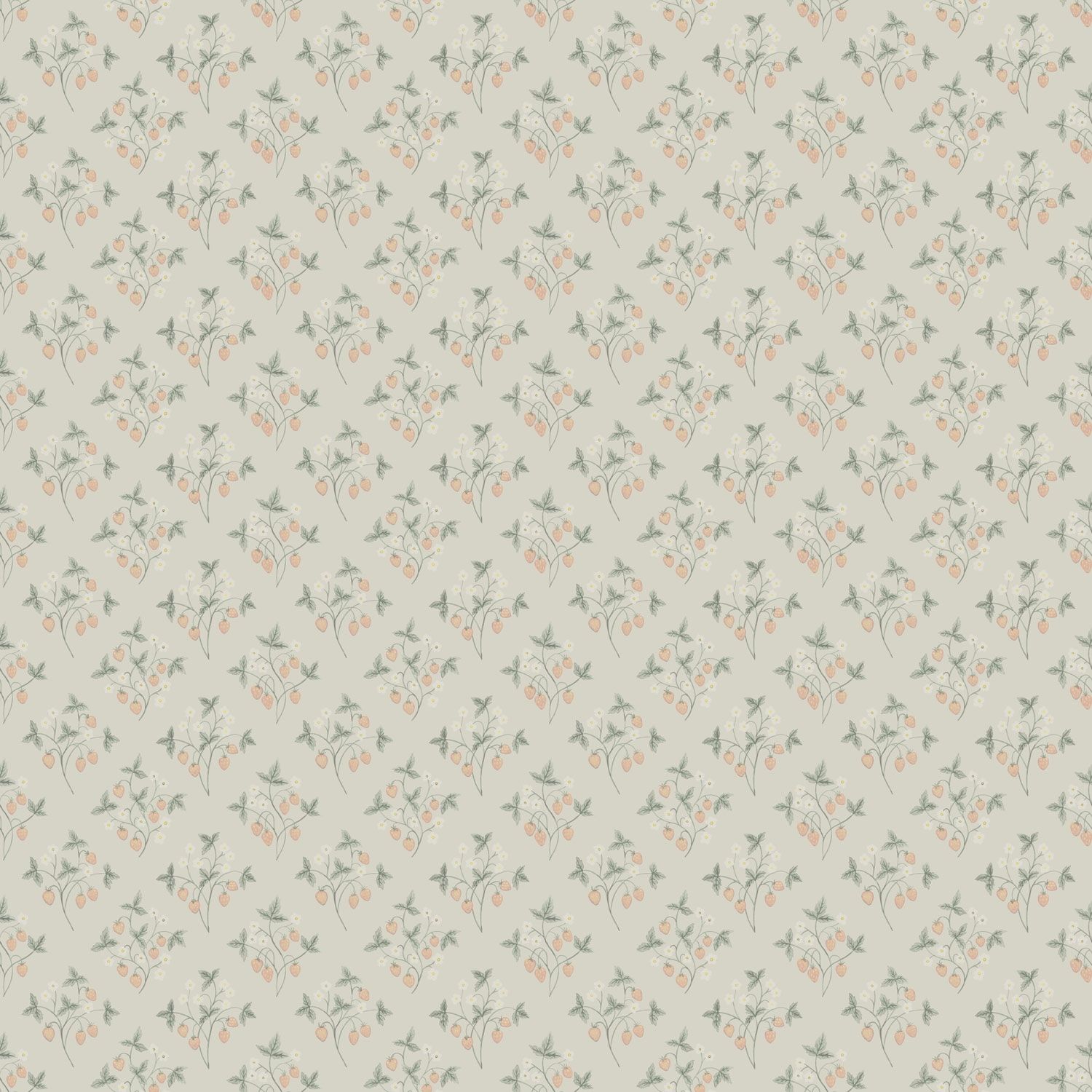 Jordgubb tapet med blommigt mönster i grå. Från kollektionen Rosenlycka. Nonwoven-material med rak passning. Passar i vardagsrum, sovrum och matsal.