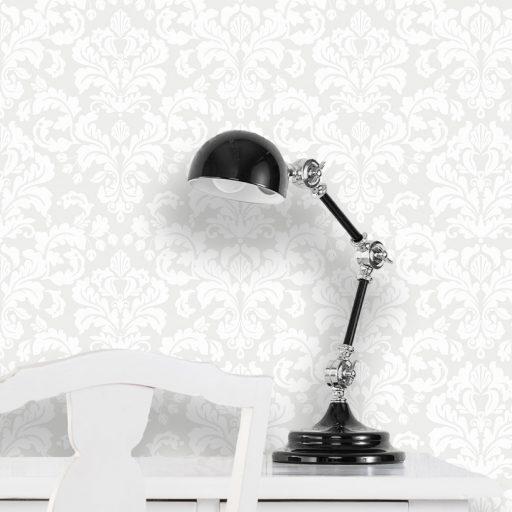 Satin, Ljusgrå tapet från duro med medaljonger mönster i grå. Från kollektionen Spira. Nonwoven-material med rak passning.