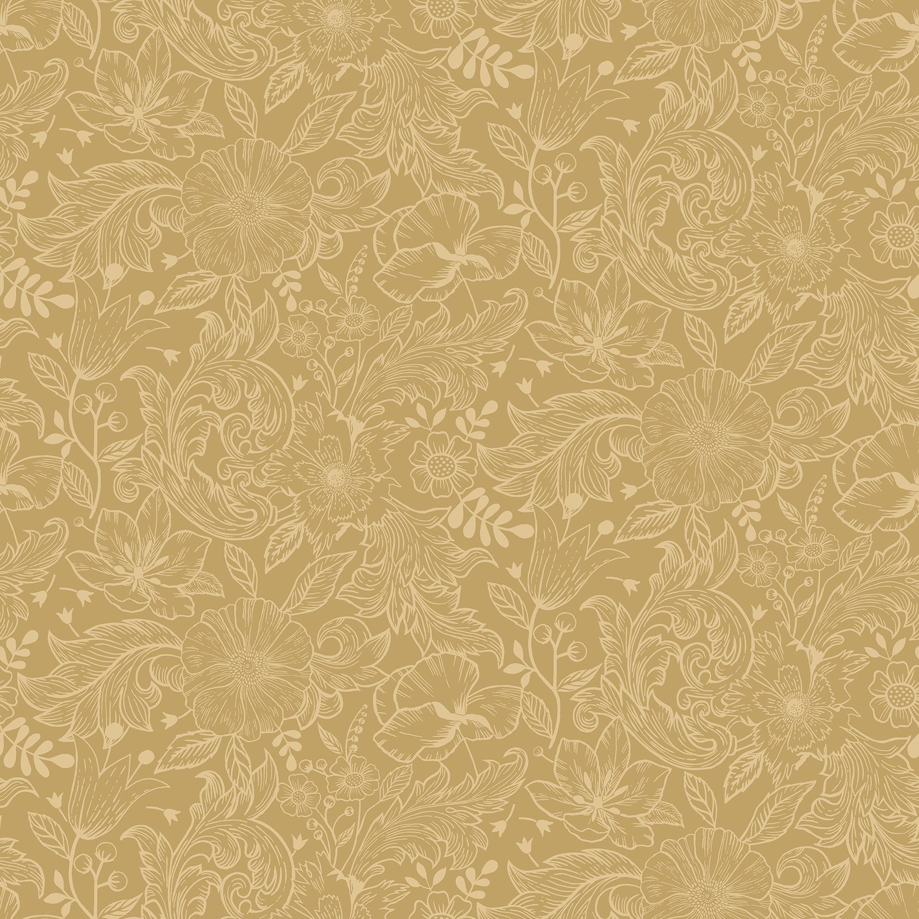 Wilma tapet med blommigt mönster i gul. Från kollektionen Ängås. Nonwoven-material med rak passning.