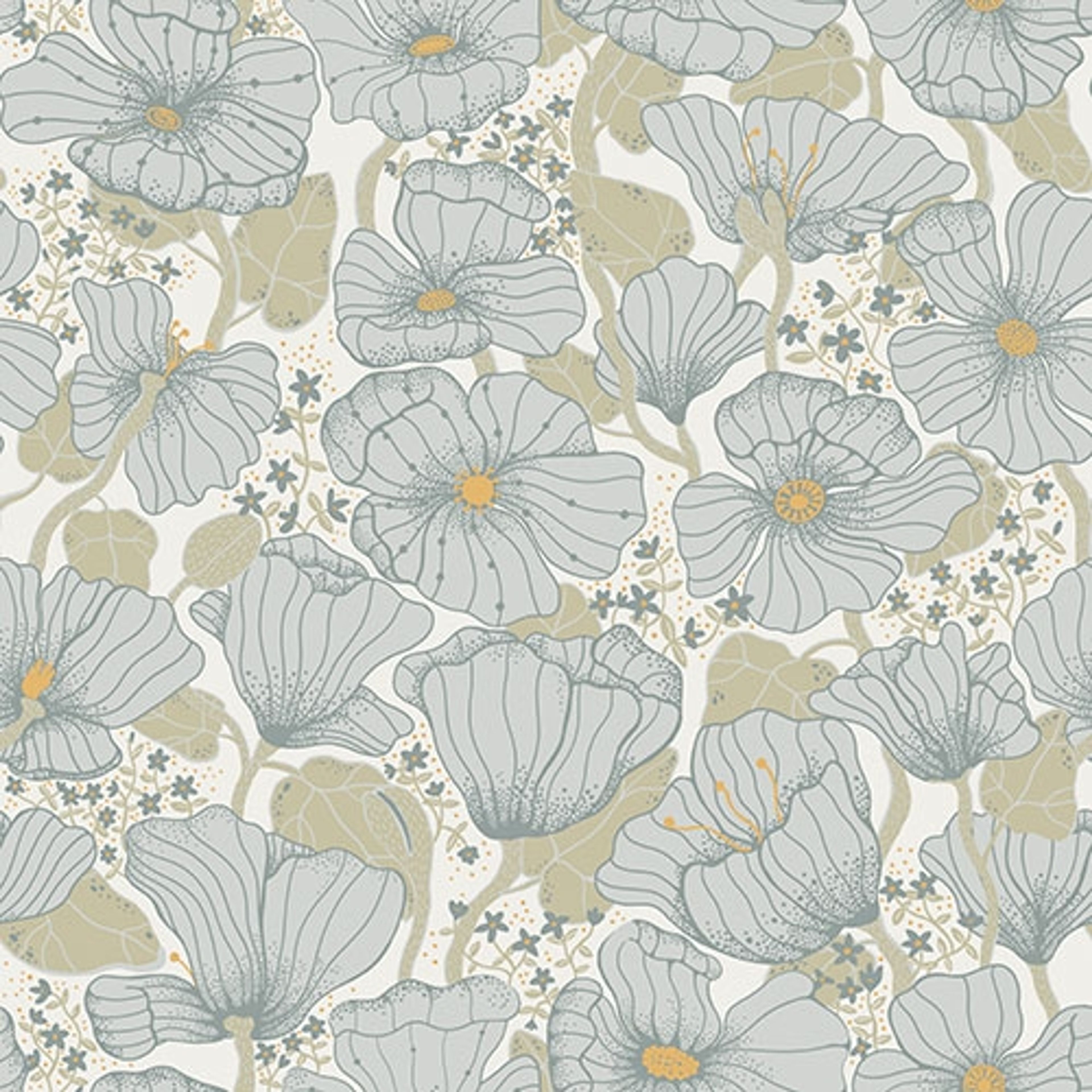 Matilda blommig tapet, beige/blå tapet med blommigt mönster i blå och beige. Från kollektionen Lina 2. Nonwoven-material med rak passning.