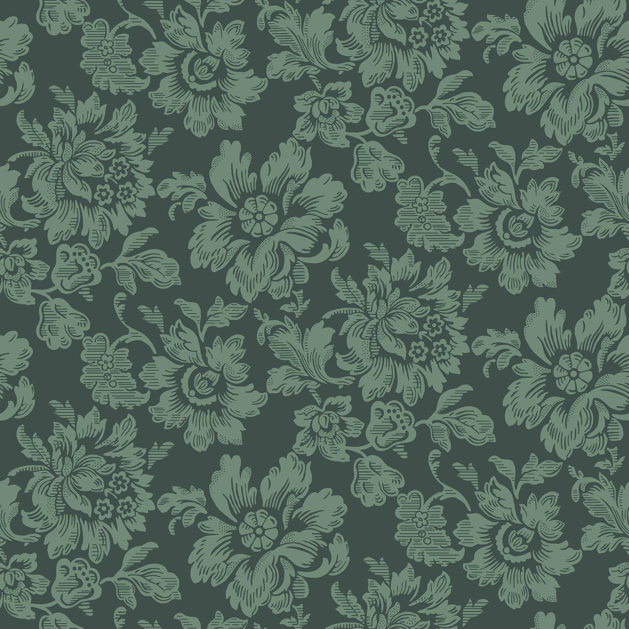 Högstatorpet, Grön tapet från duro med botaniskt mönster i grön. Från kollektionen Gammalsvenska QuickUp. Nonwoven-material med rak passning.