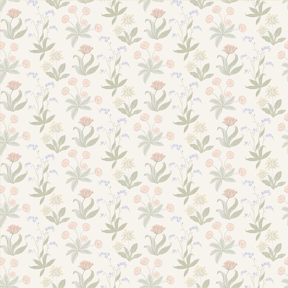 Fleur, blå tapet tapet med blommigt mönster i blå. Från kollektionen Långenäs. Nonwoven-material med rak passning.