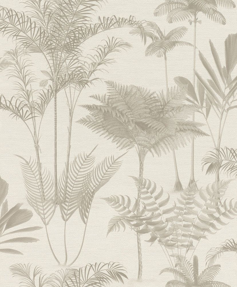 Serengeti 555110 tapet med botaniskt mönster i beige. Från kollektionen Serengeti. Nonwoven-material med förskjuten passning. Passar i vardagsrum och matsal.
