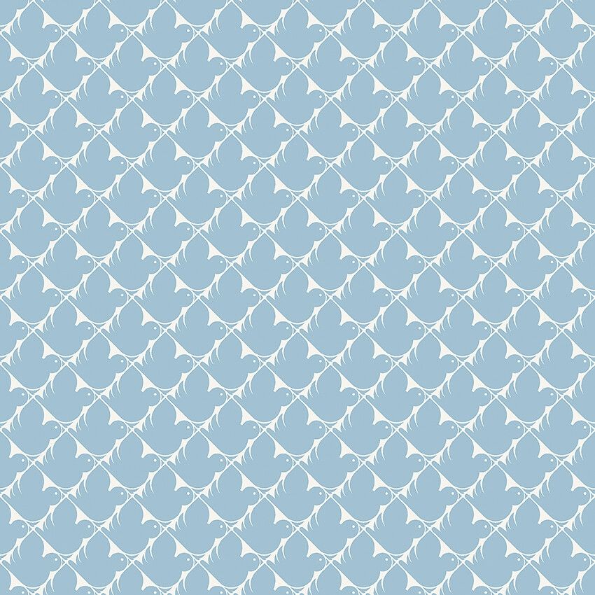 Pippi tapet med trellis mönster i blå. Från kollektionen New Heritage. Nonwoven-material med rak passning.