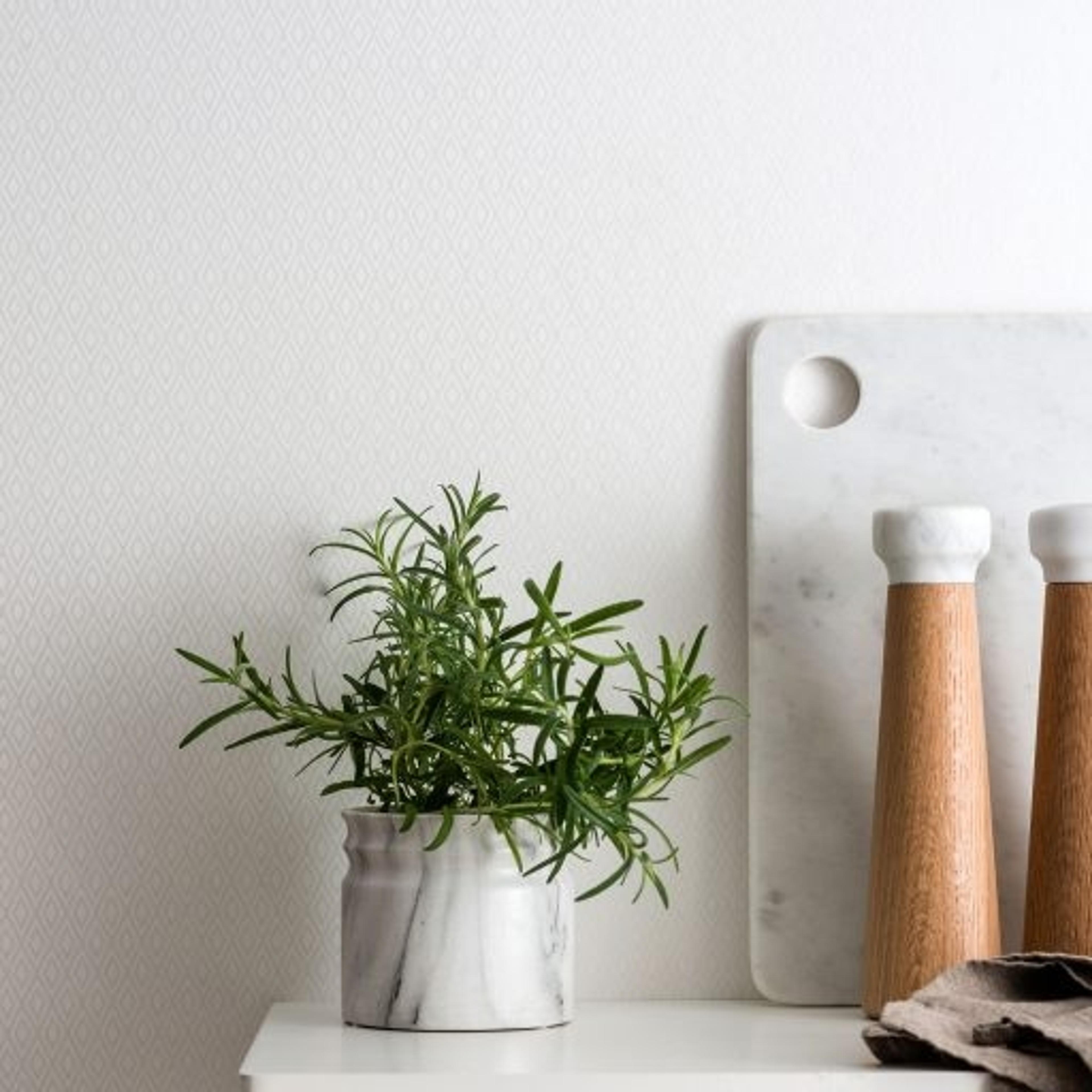 Gåsöga, Silver tapet från duro med rutigt, geometriskt mönster i silver. Från kollektionen Natur. Nonwoven-material med rak passning.