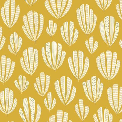 Hoja Lemonstar tapet från Midbec med botaniskt, retro mönster i gul. Från kollektionen Kinfolk. Nonwoven-material med förskjuten passning.