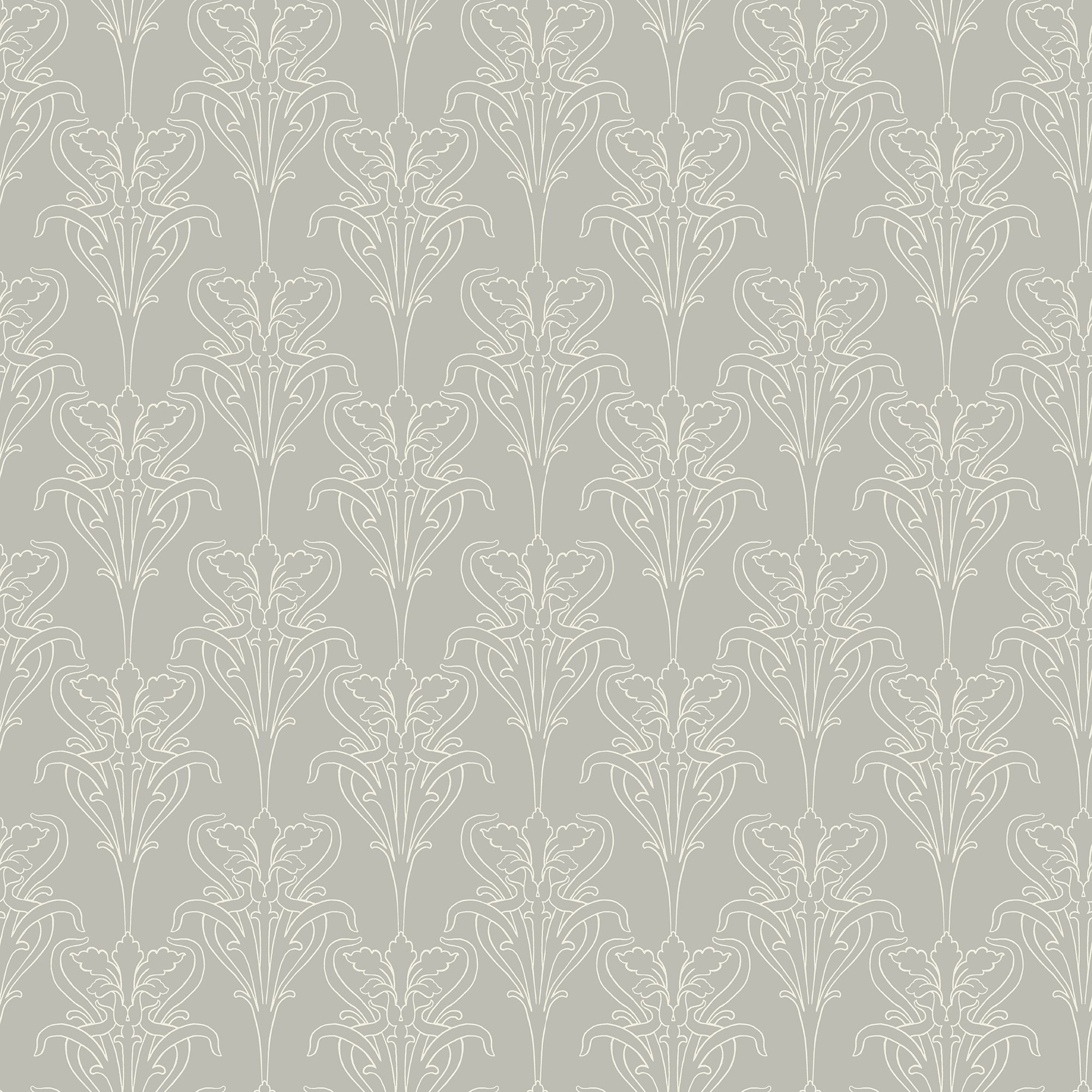 Iris Grå tapet med medaljonger mönster i grå. Från kollektionen Gammalsvenska klassiker 1850–1950. Nonwoven-material med rak passning.