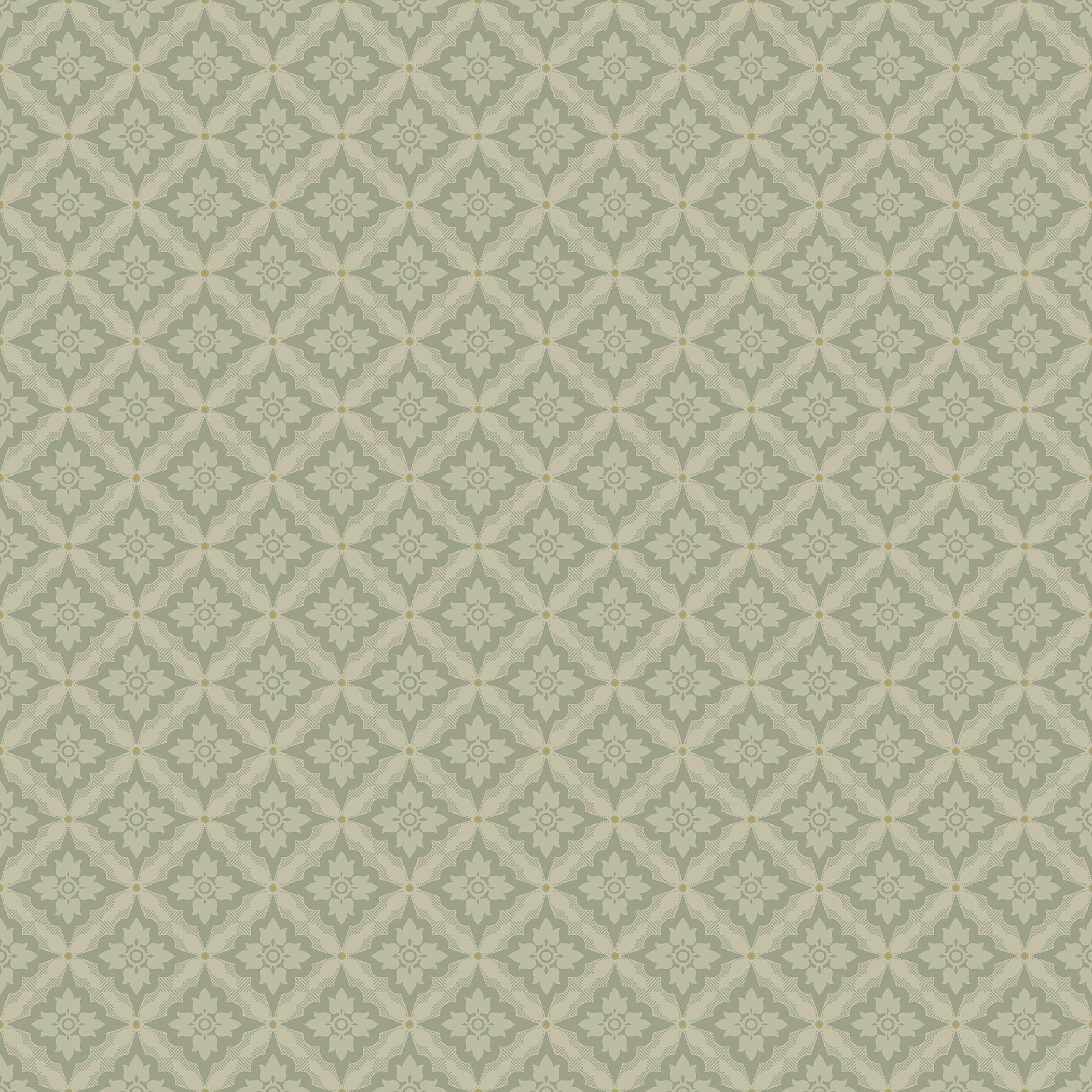 Ingrid Grön tapet med geometriskt mönster i grön. Från kollektionen Gammalsvenska klassiker 1850–1950. Nonwoven-material med rak passning. Country-stil. Passar i vardagsrum och matsal.