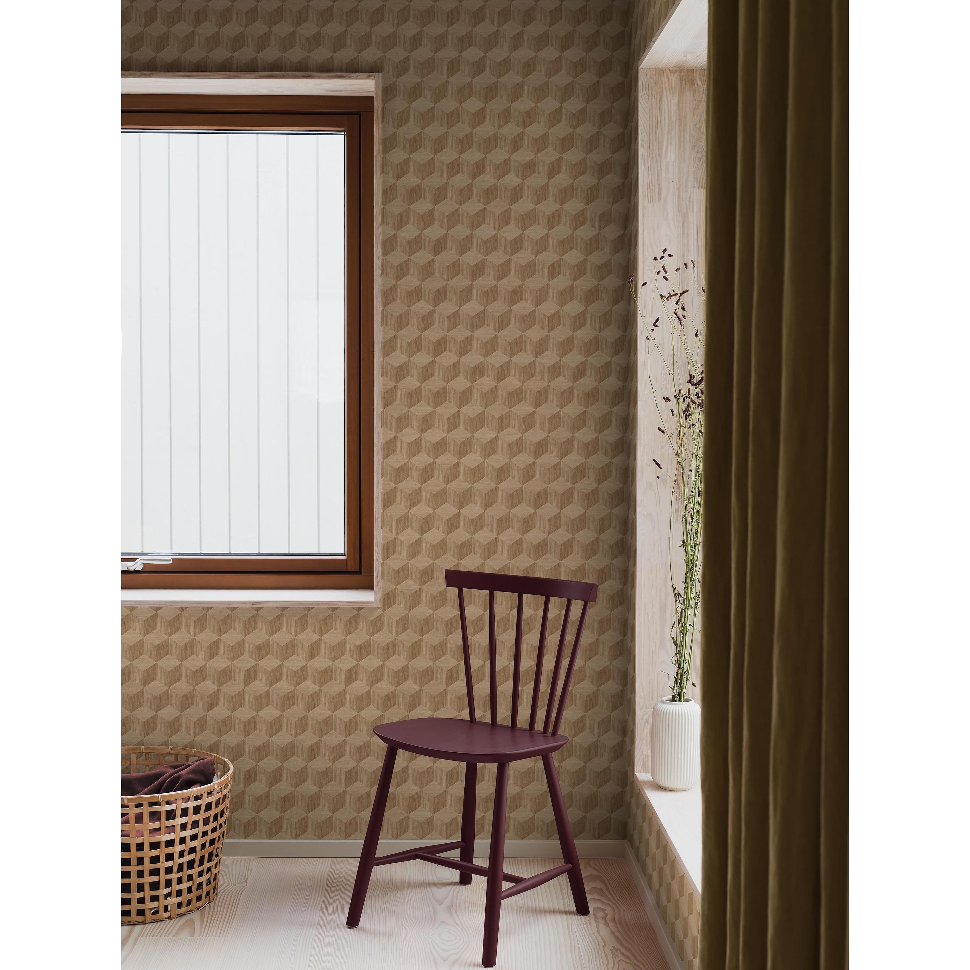 Cube beige, tapet tapet med rutigt, grafiskt mönster i beige. Från kollektionen Graphics. Nonwoven-material med rak passning. Passar i hall.