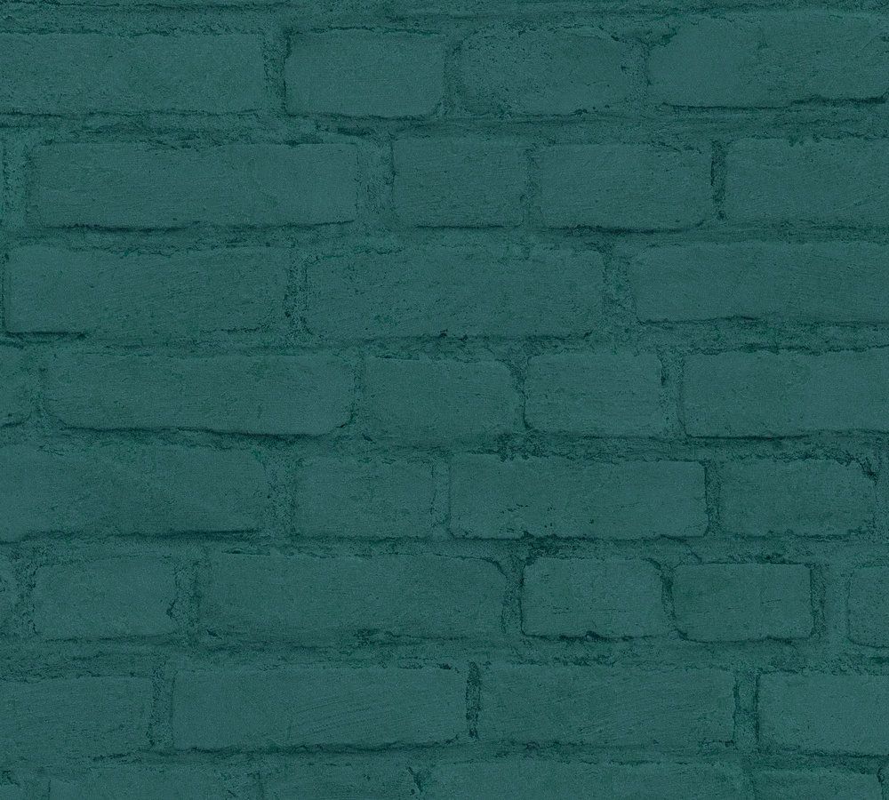 Tibo, tapet i grön tapet med tegelsten mönster i grön. Från kollektionen new studio. Nonwoven-material med förskjuten passning. Passar i vardagsrum och matsal.