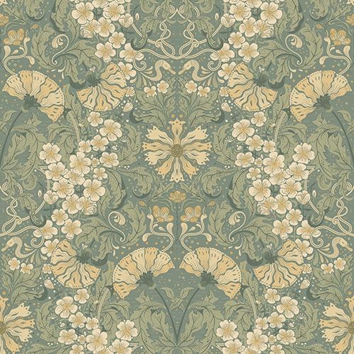 Öjvind tapet med blommigt mönster i blå. Från kollektionen hjärterum. Nonwoven-material med rak passning.