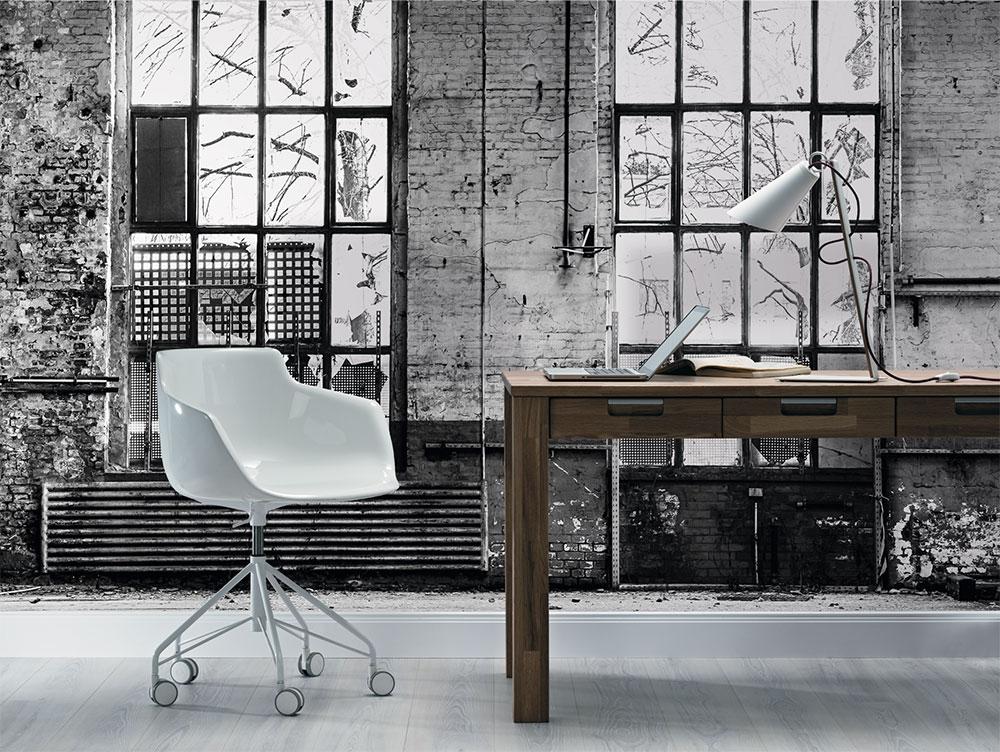 Industri 2 - Fototapet spröjsade fönster, svartvit tapet med tegelsten mönster i svart. Från kollektionen Industri 2. Nonwoven-material. Passar i tonårsrum och arbetsrum.