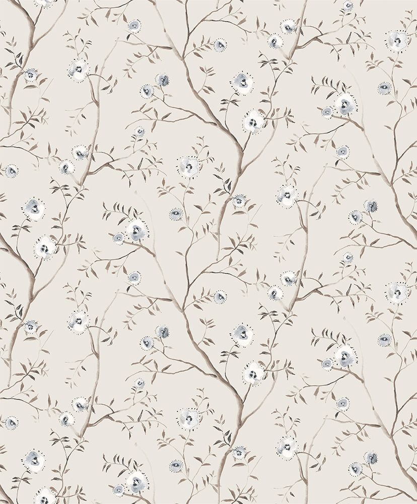 Sari Arona tapet med blommigt mönster i grå. Från kollektionen Summer. Nonwoven-material med rak passning.