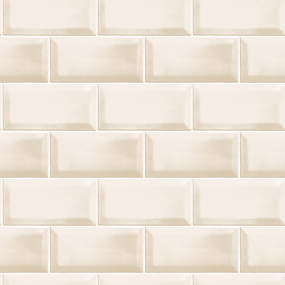Metro Tile tapet i beige. Från kollektionen Just Kitchens. Nonwoven-material med rak passning.