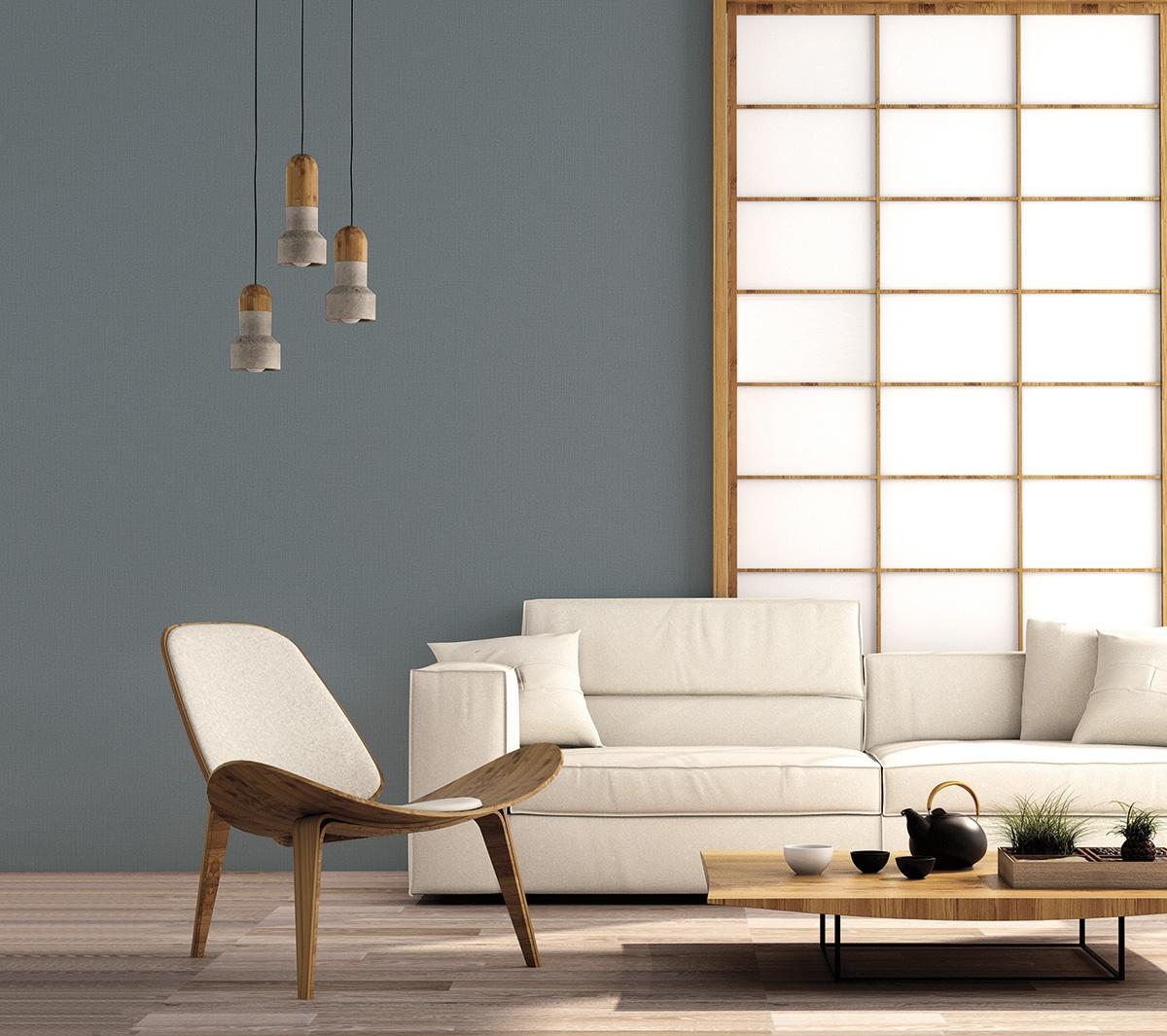 Hop Sack tapet i blå tapet enfärgad i blå. Från kollektionen bazaar. Nonwoven-material med fri passning. Passar i vardagsrum och matsal.