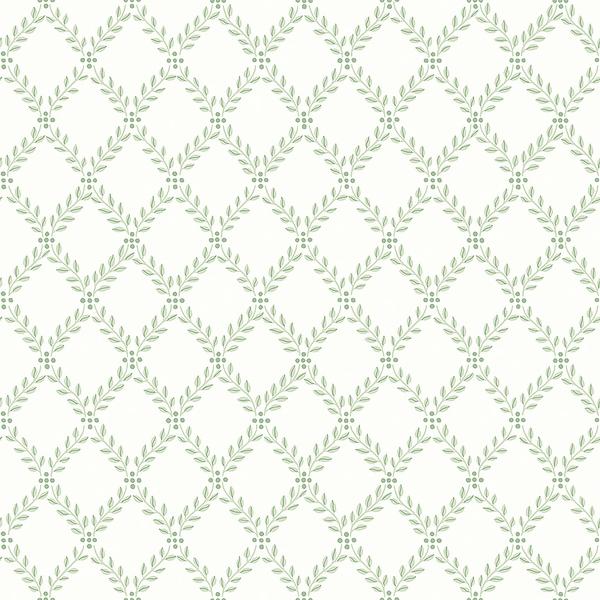 Trellis Leaves, vit/grön tapet från Boråstapeter med rutigt, geometriskt, trellis mönster i grön. Från kollektionen Falsterbo III. Nonwoven-material med rak passning.
