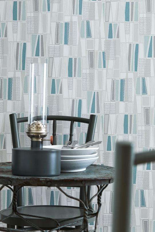 Retro, grå/blågrön från Boråstapeter i grå och multifärg. Från kollektionen Jubileum.