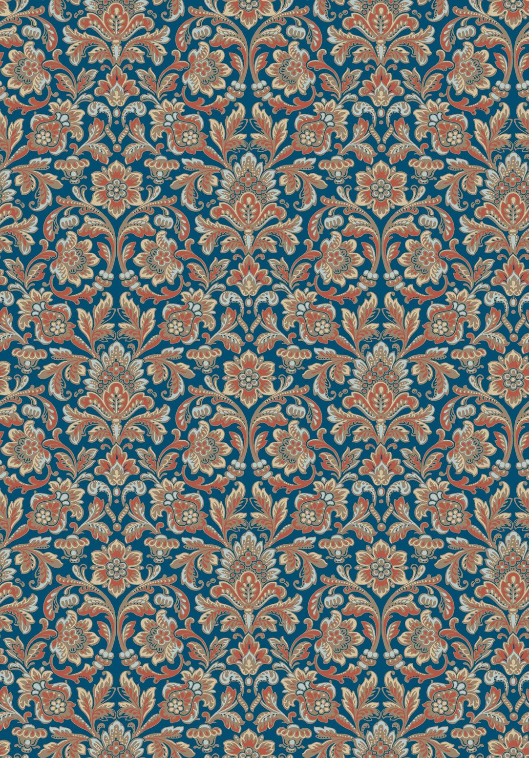 Foglavik, mörkblå botten tapet från Boråstapeter med medaljonger mönster i brun och blå. Från kollektionen anno. Nonwoven-material med rak passning. Passar i sovrum och matsal.