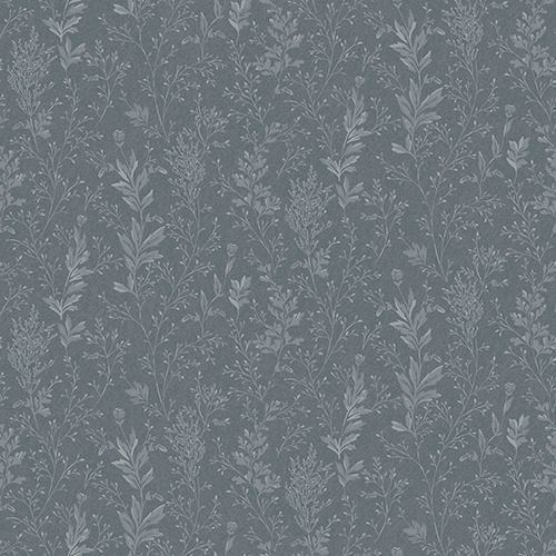 Tuva, blågrå tapet tapet med botaniskt mönster i blå. Från kollektionen Hav & Land. Nonwoven-material med rak passning.