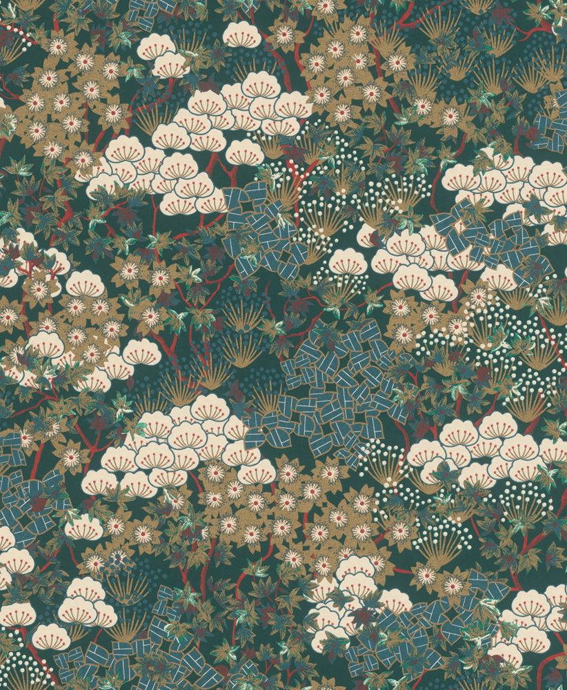 Indra 295145 tapet med blommigt mönster i grön. Från kollektionen Indra. Nonwoven-material med förskjuten passning. Passar i vardagsrum och matsal.