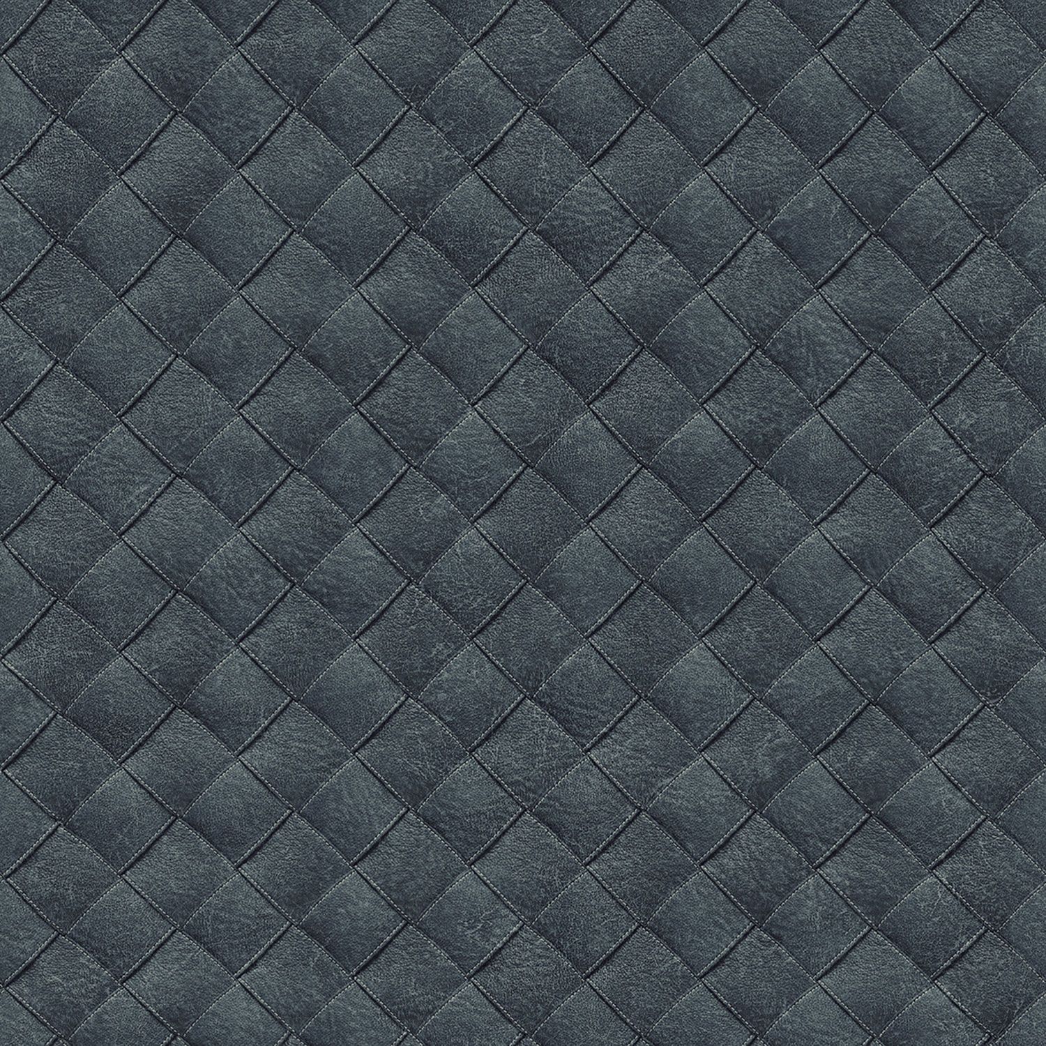 Leather Patchwork tapet med rutigt mönster i blå. Från kollektionen Tahiti. Nonwoven-material med rak passning. Passar i vardagsrum, matsal och hall.