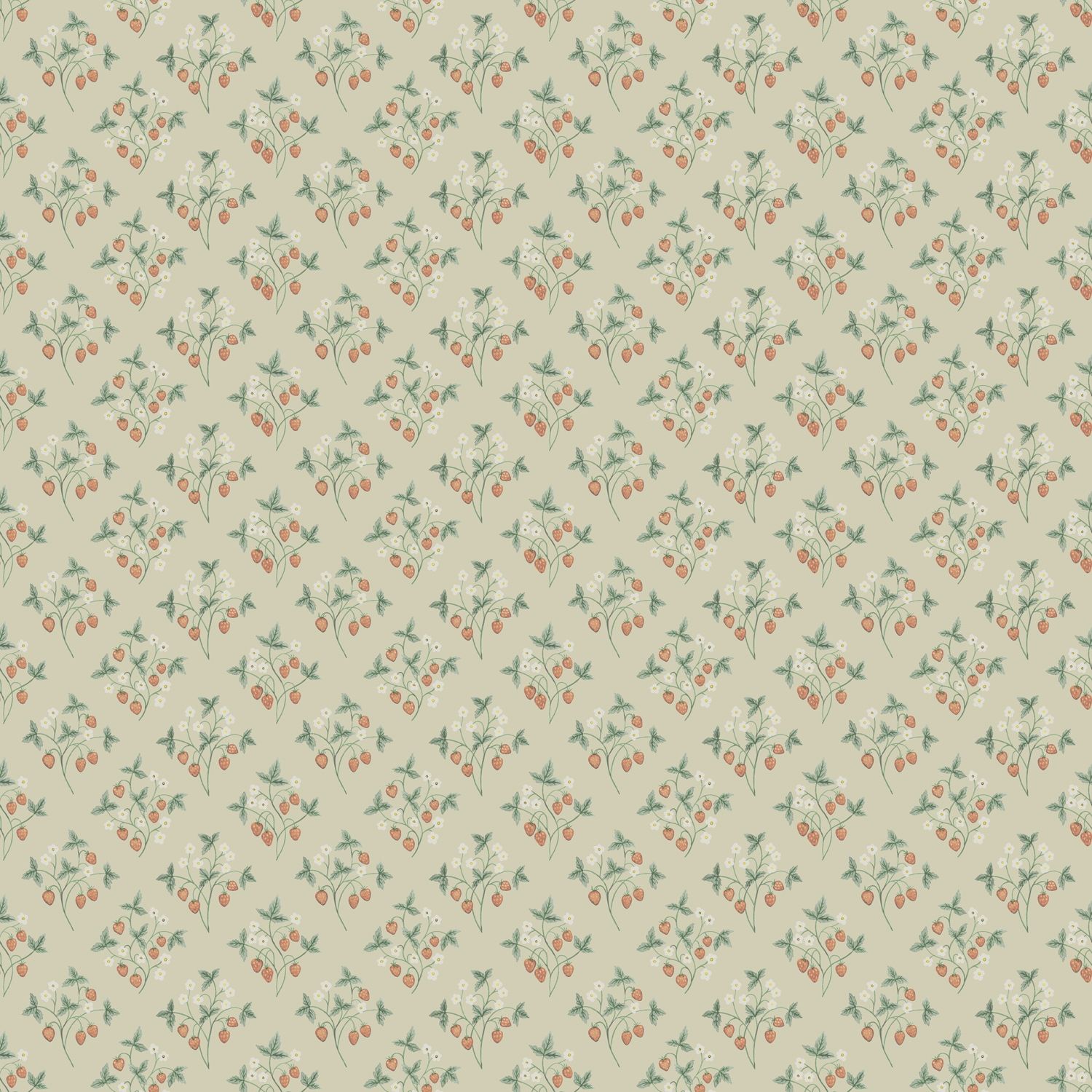 Jordgubb tapet med blommigt mönster i beige. Från kollektionen Rosenlycka. Nonwoven-material med rak passning. Passar i vardagsrum, sovrum och matsal.