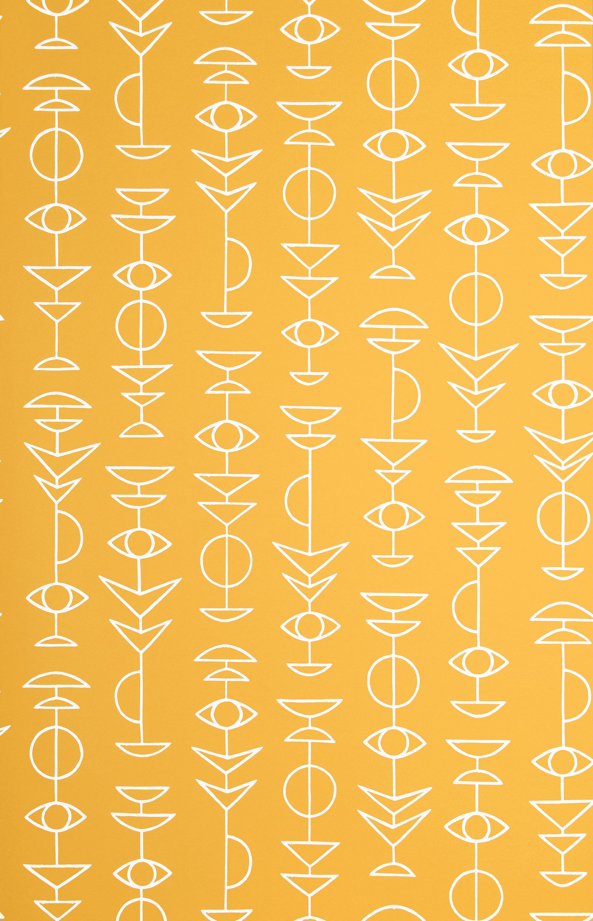 Pendulum tapet från Midbec med retro mönster i gul. Från kollektionen Seven Sisters. Nonwoven-material med förskjuten passning.