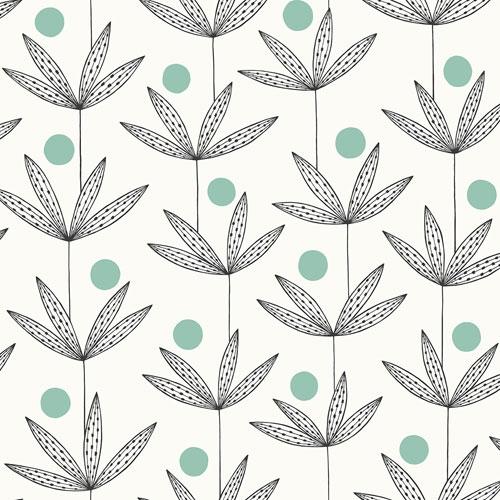 Palm Tree Ocean tapet från Midbec med botaniskt, retro mönster i vit. Från kollektionen Kinfolk. Nonwoven-material med förskjuten passning.