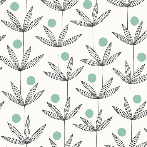 Palm Tree Ocean tapet från Midbec med botaniskt, retro mönster i vit. Från kollektionen Kinfolk. Nonwoven-material med förskjuten passning.