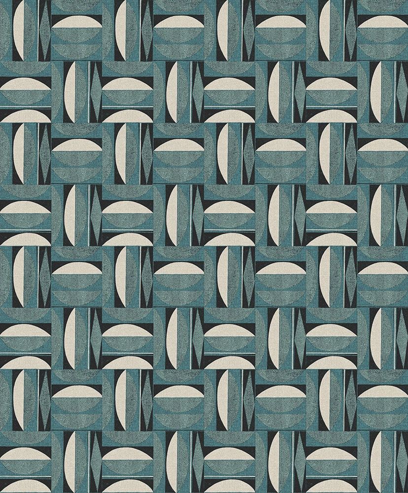Occidens, grön tapet tapet med geometriskt mönster i grön. Från kollektionen Aquila. Nonwoven-material med förskjuten passning.