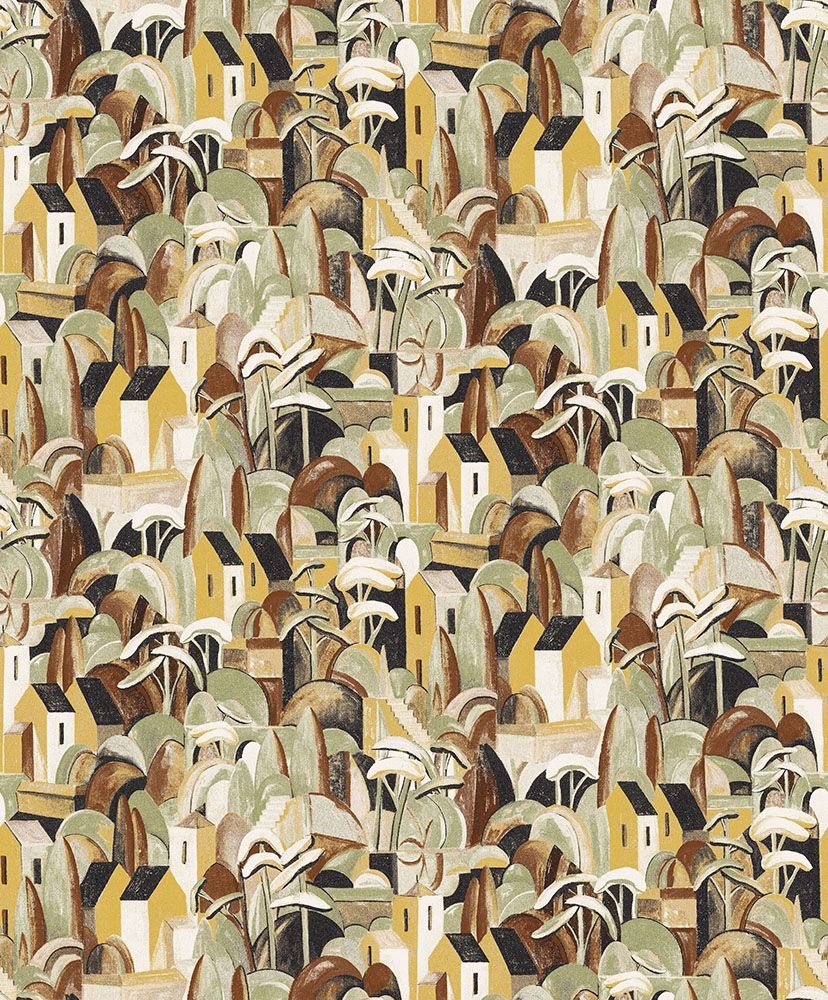 Sobborgo, brun tapet tapet med grafiskt mönster i brun. Från kollektionen Aquila. Nonwoven-material med förskjuten passning.