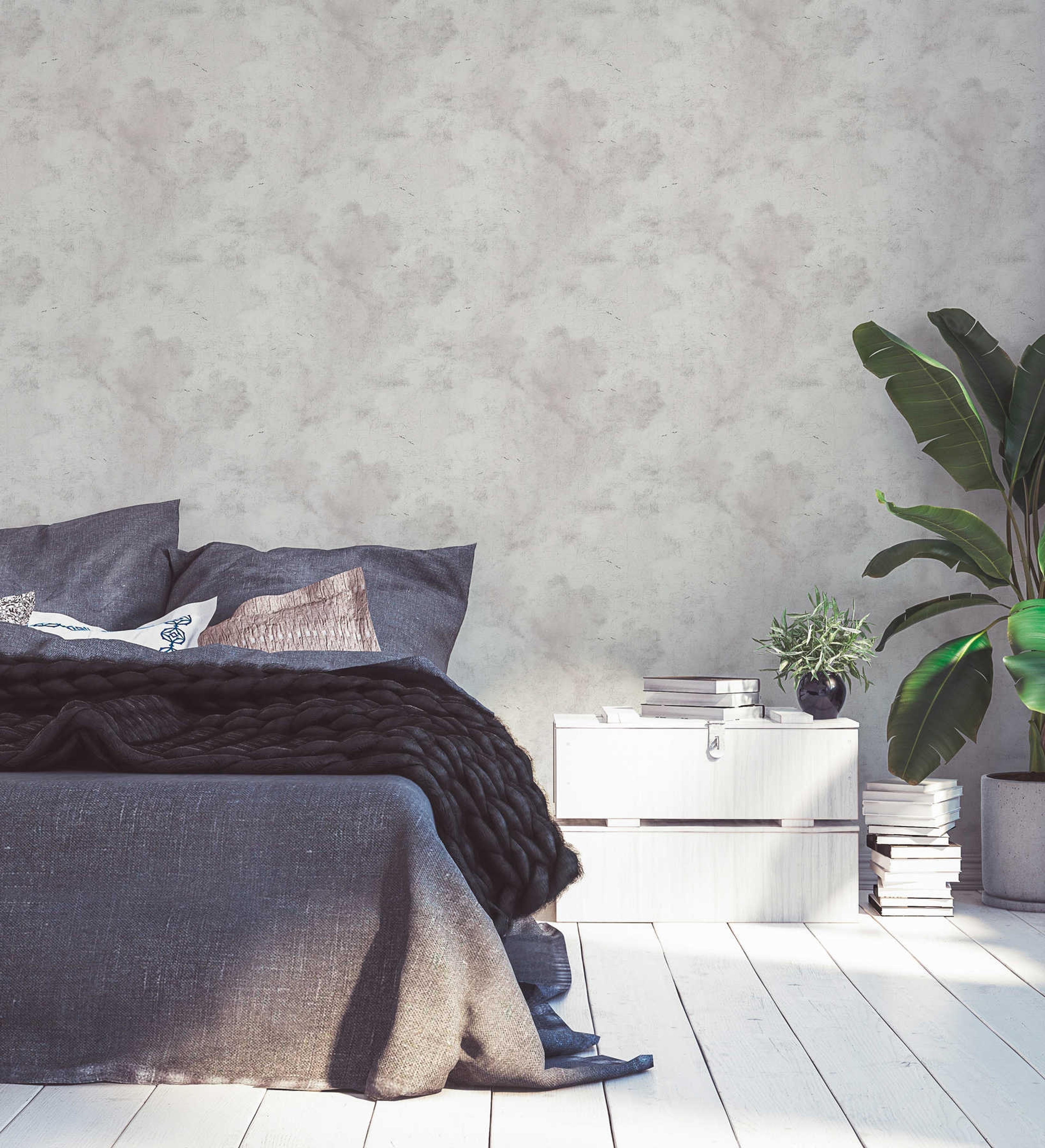 Cloud Imitation, strukturtapet i grå och vit tapet med djur mönster i grå. Från kollektionen history of art. Nonwoven-material med förskjuten passning. Passar i vardagsrum och matsal.