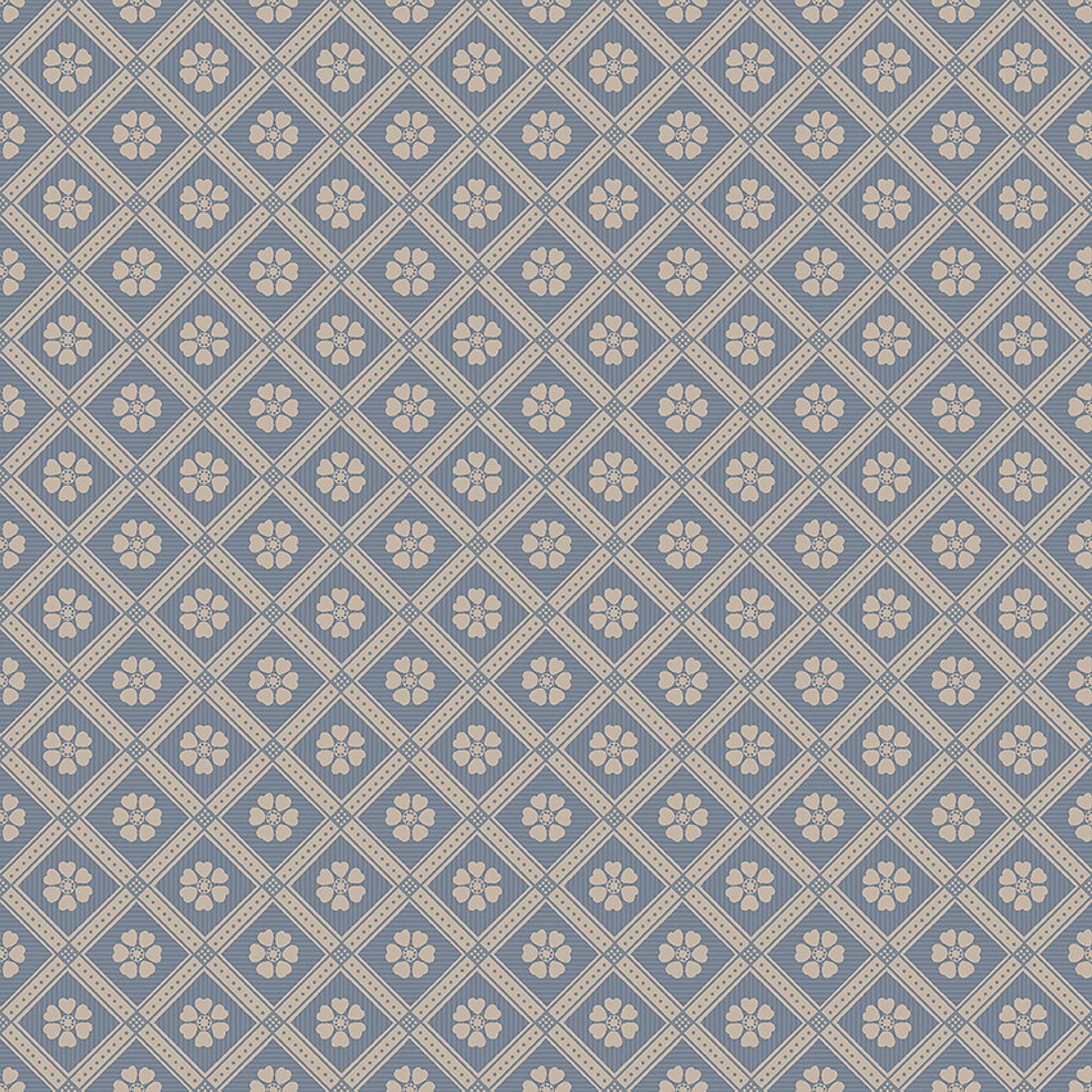 Love tapet med trellis mönster i blå och beige. Från kollektionen New Heritage. Nonwoven-material med rak passning. Passar i matsal, kök och hall.