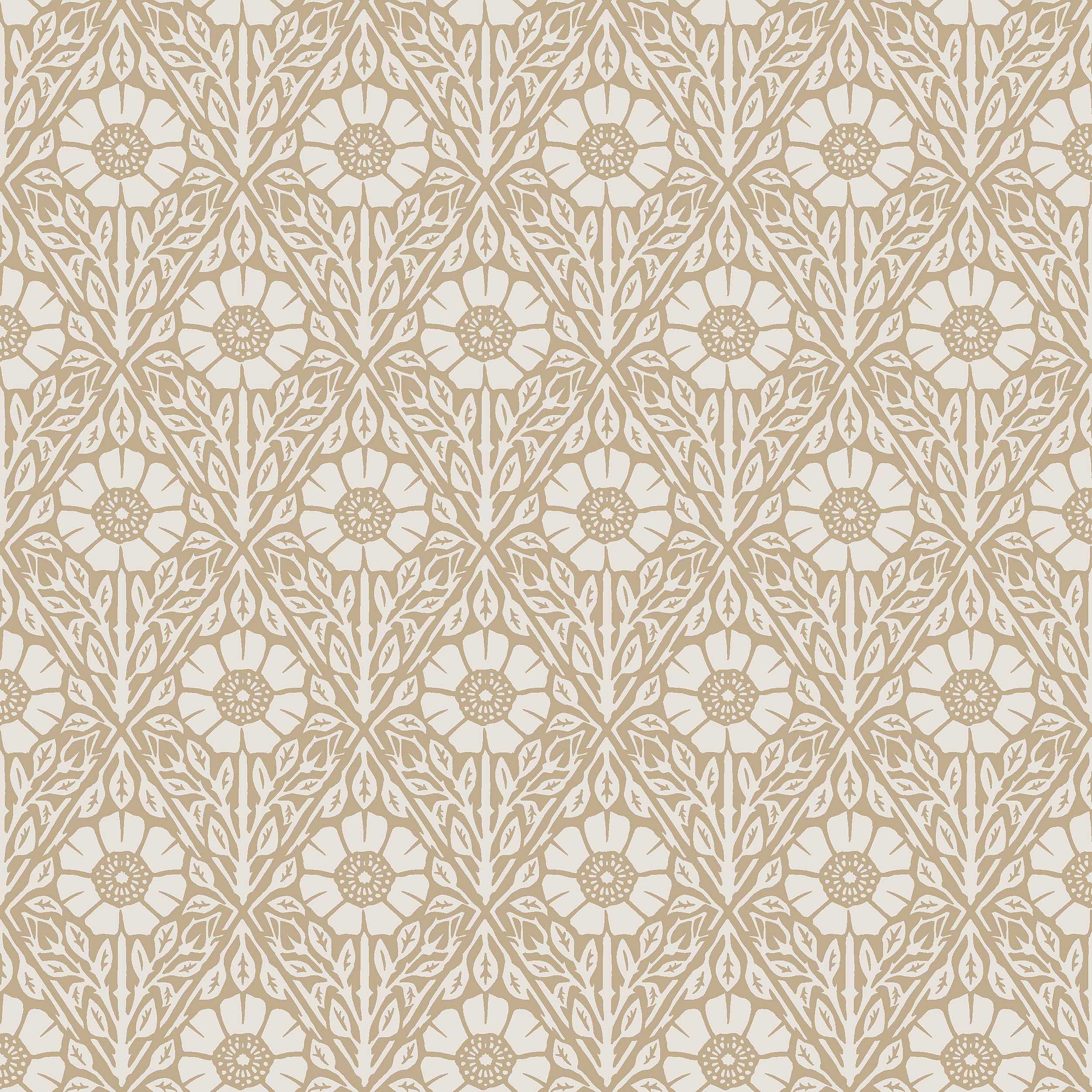 Nyponros brun, tapet tapet med blommigt mönster i brun. Från kollektionen Nordic Folk. Nonwoven-material med förskjuten passning. Passar i vardagsrum.