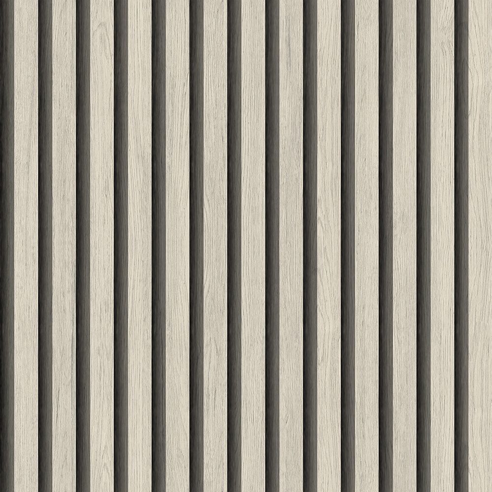 Ribbvägg tapet med träimitation mönster i vit. Från kollektionen Elements. Nonwoven-material.