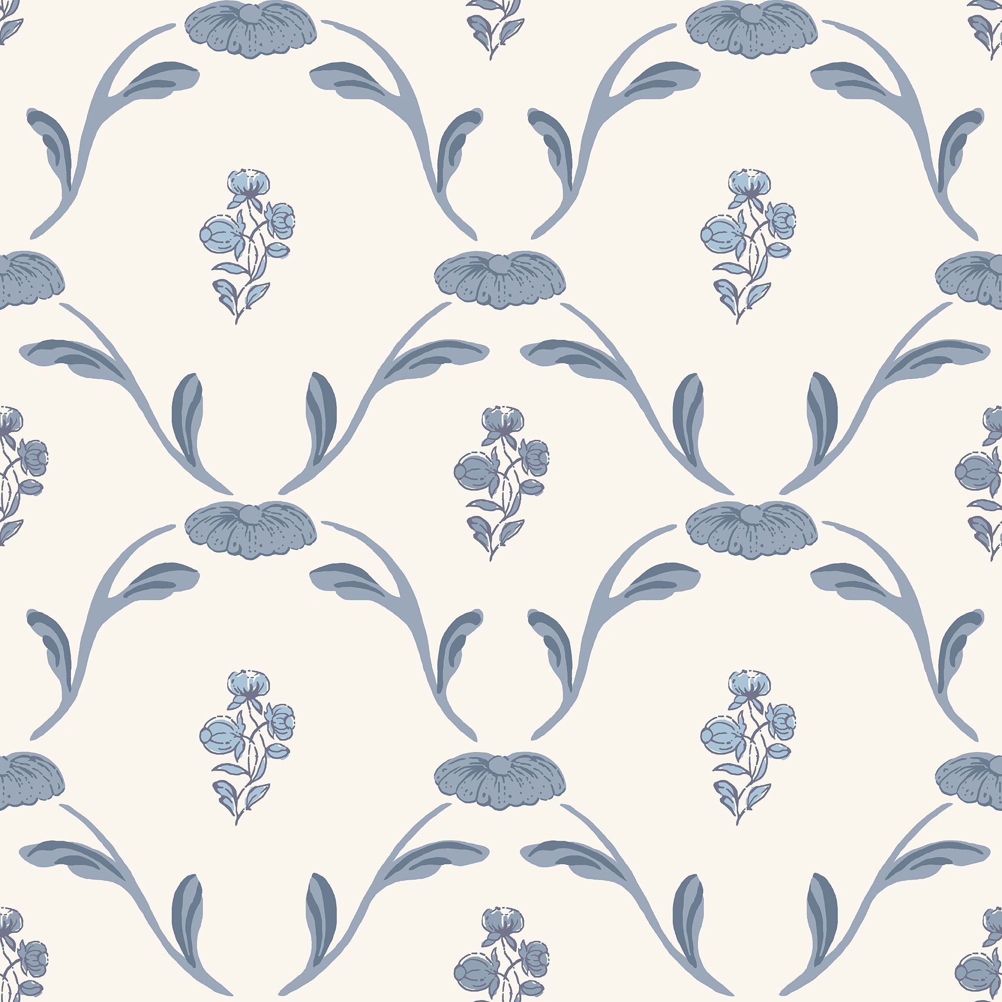 Hemmingbo, Blå tapet från duro med botaniskt mönster i blå. Från kollektionen Gammalsvenska QuickUp. Nonwoven-material med rak passning.