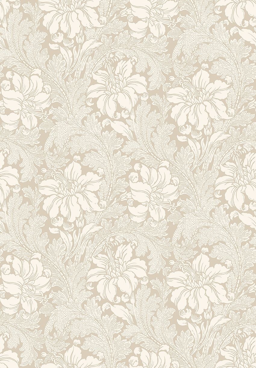 Acanthus storblommig, beige tapet med blommigt mönster i beige. Från kollektionen Vårt Arkiv. Nonwoven-material med rak passning.