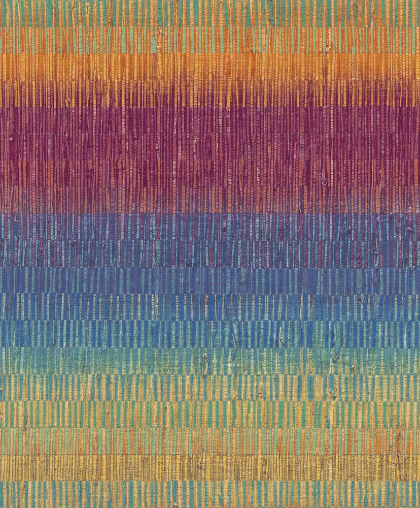 Malibu tapet med randigt mönster i röd, grön och blå. Från kollektionen Malika. Nonwoven-material med rak passning. Passar i vardagsrum och matsal.