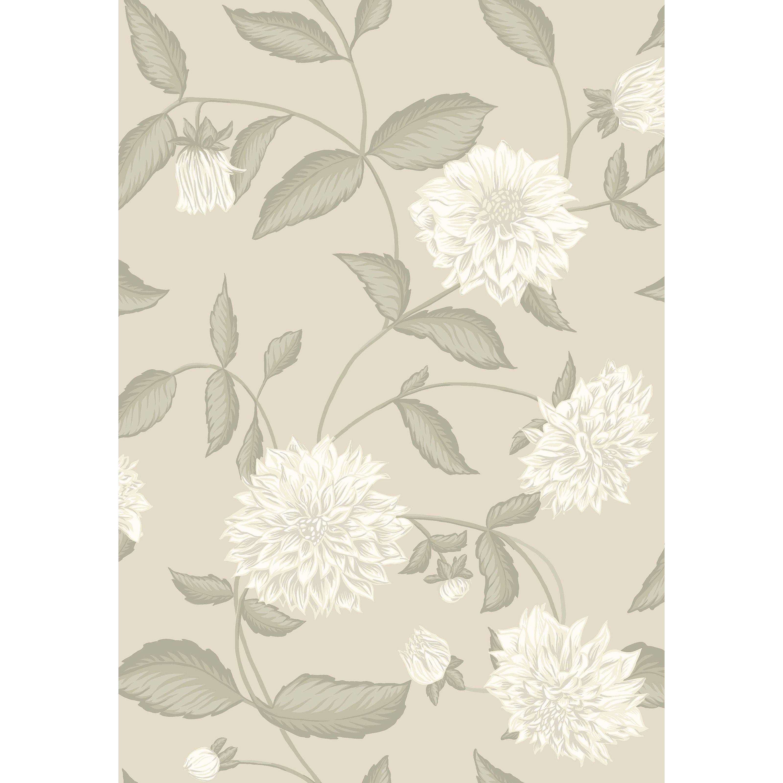 Dahliadröm beige, tapet tapet med botaniskt, blommigt mönster i beige. Från kollektionen Orangeri. Nonwoven-material med förskjuten passning. Passar i hall.