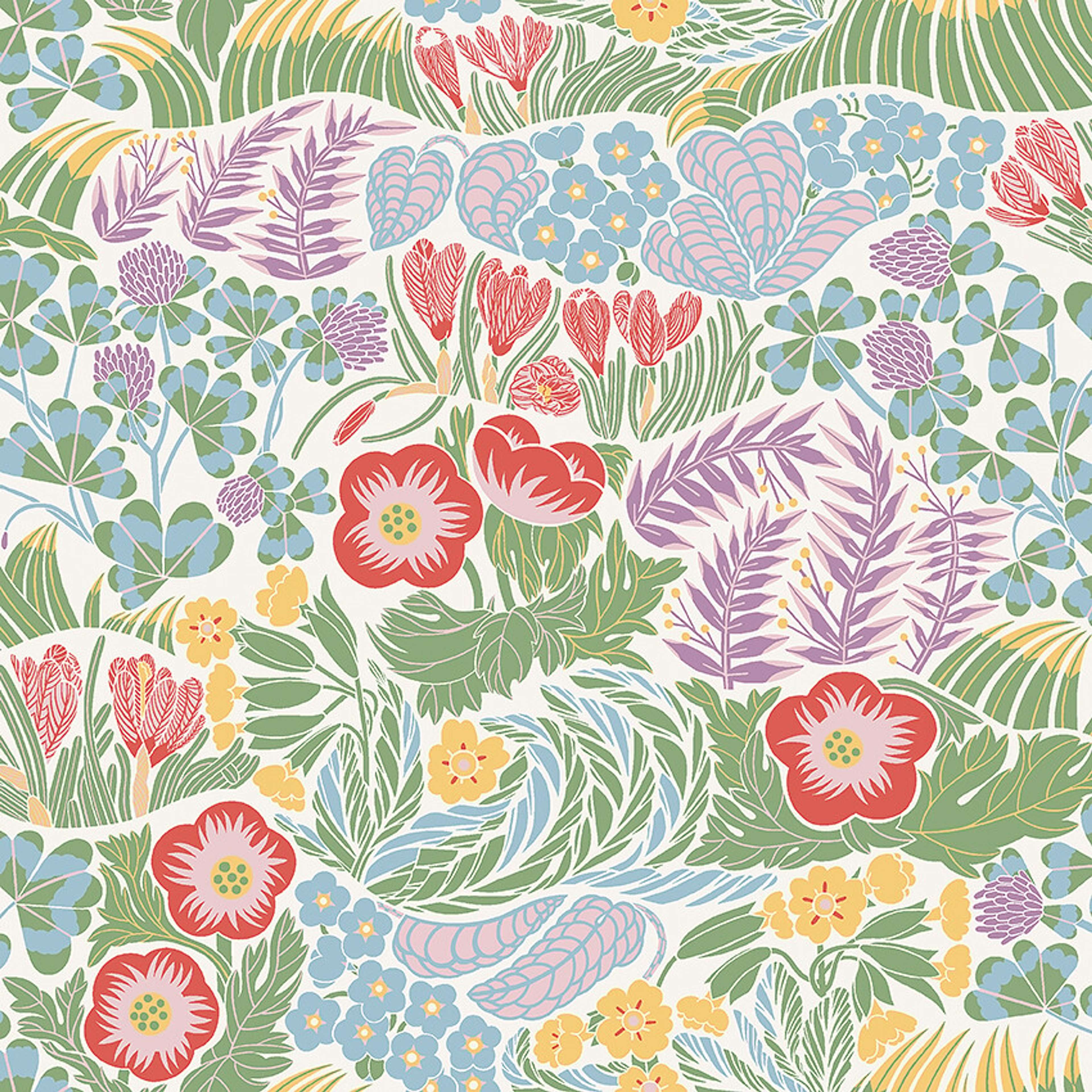 Rabatt tapet med botaniskt, blommigt mönster i vit. Från kollektionen New Heritage. Nonwoven-material med förskjuten passning. Passar i vardagsrum, matsal och kök.