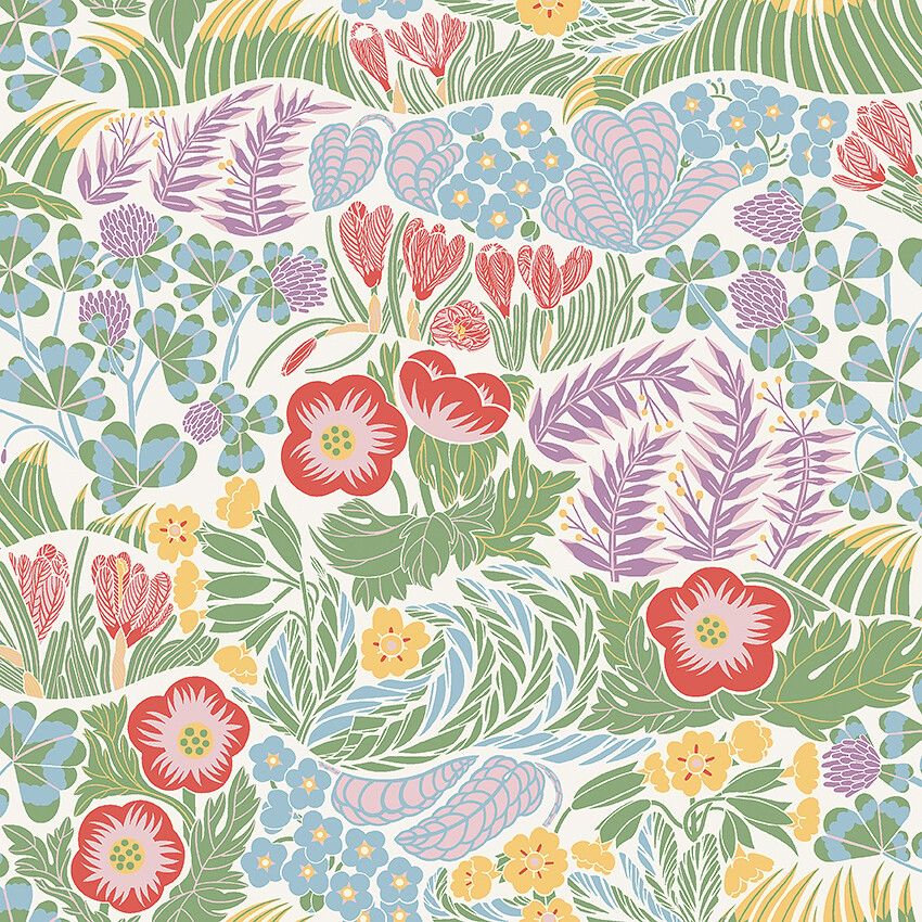 Rabatt tapet med botaniskt, blommigt mönster i vit. Från kollektionen New Heritage. Nonwoven-material med förskjuten passning. Passar i vardagsrum, matsal och kök.