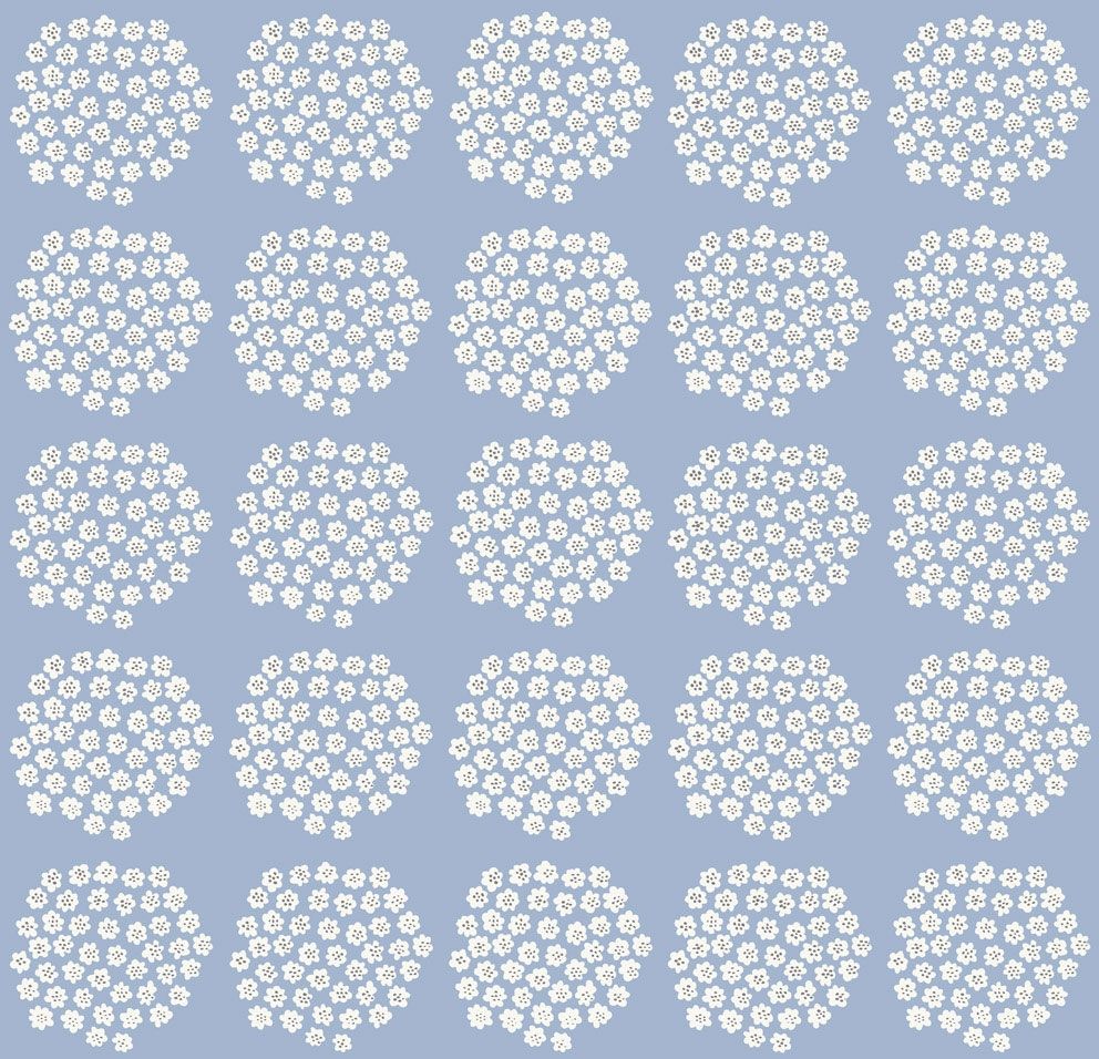 Puketti tapet med blommigt mönster i blå. Från kollektionen Marimekko 6. Nonwoven-material med rak passning.
