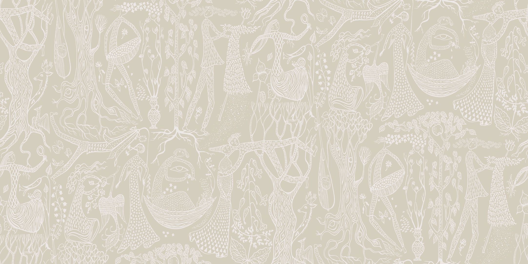 Poème d´amour, beige tapet från Boråstapeter med grafiskt, retro mönster i vit och beige. Från kollektionen Scandinavian Designers II. Nonwoven-material med förskjuten passning.