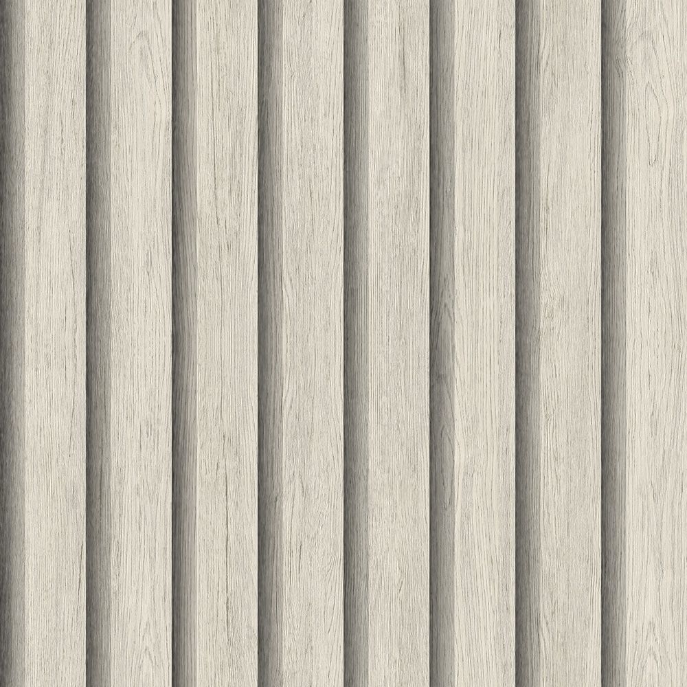 Ribbvägg tapet med träimitation mönster i vit. Från kollektionen Elements. Nonwoven-material.