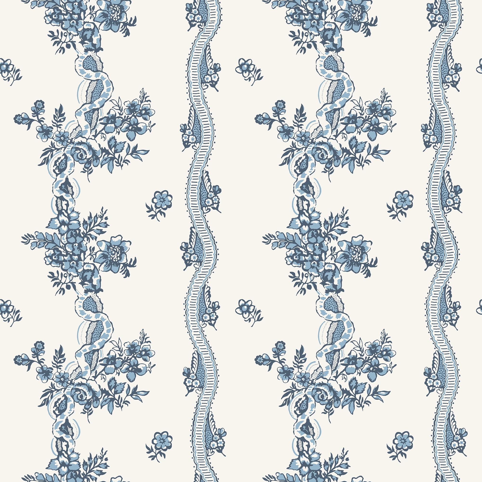 Renshammar, Blå tapet från duro med blommigt mönster i blå. Från kollektionen Gammalsvenska QuickUp. Nonwoven-material med rak passning.