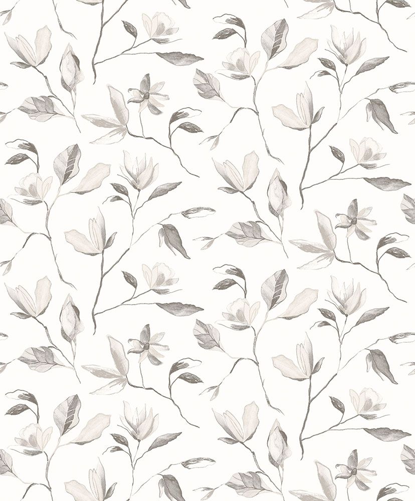 Blooming, vit tapet tapet med botaniskt mönster i vit. Från kollektionen Aquila. Nonwoven-material med förskjuten passning.