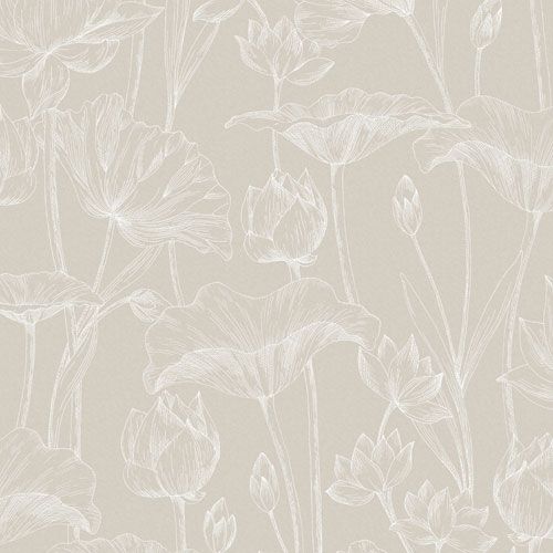 Lotus linen tapet med blommigt mönster i beige. Från kollektionen lotus. Nonwoven-material med förskjuten passning.