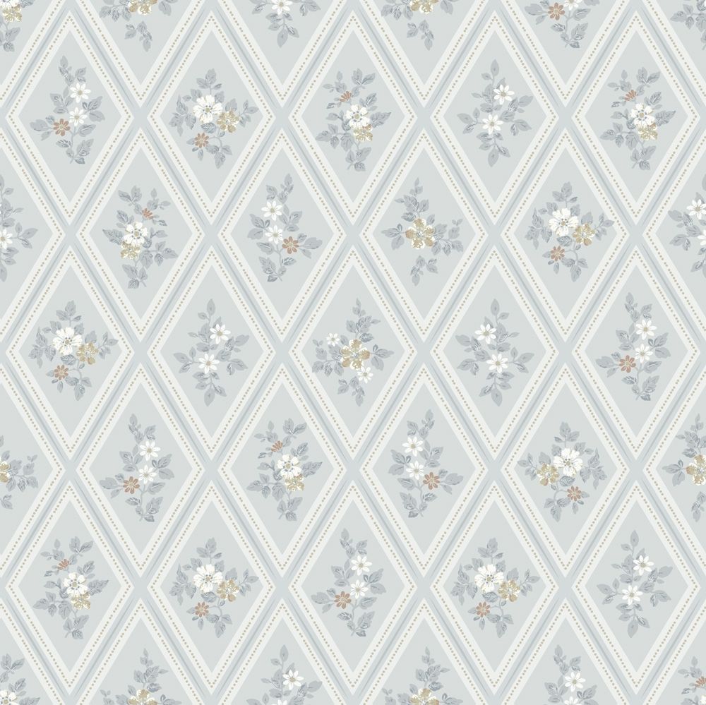 Trellis blå, tapet tapet med blommigt, trellis mönster i blå. Från kollektionen Sommaräng. Nonwoven-material med rak passning.