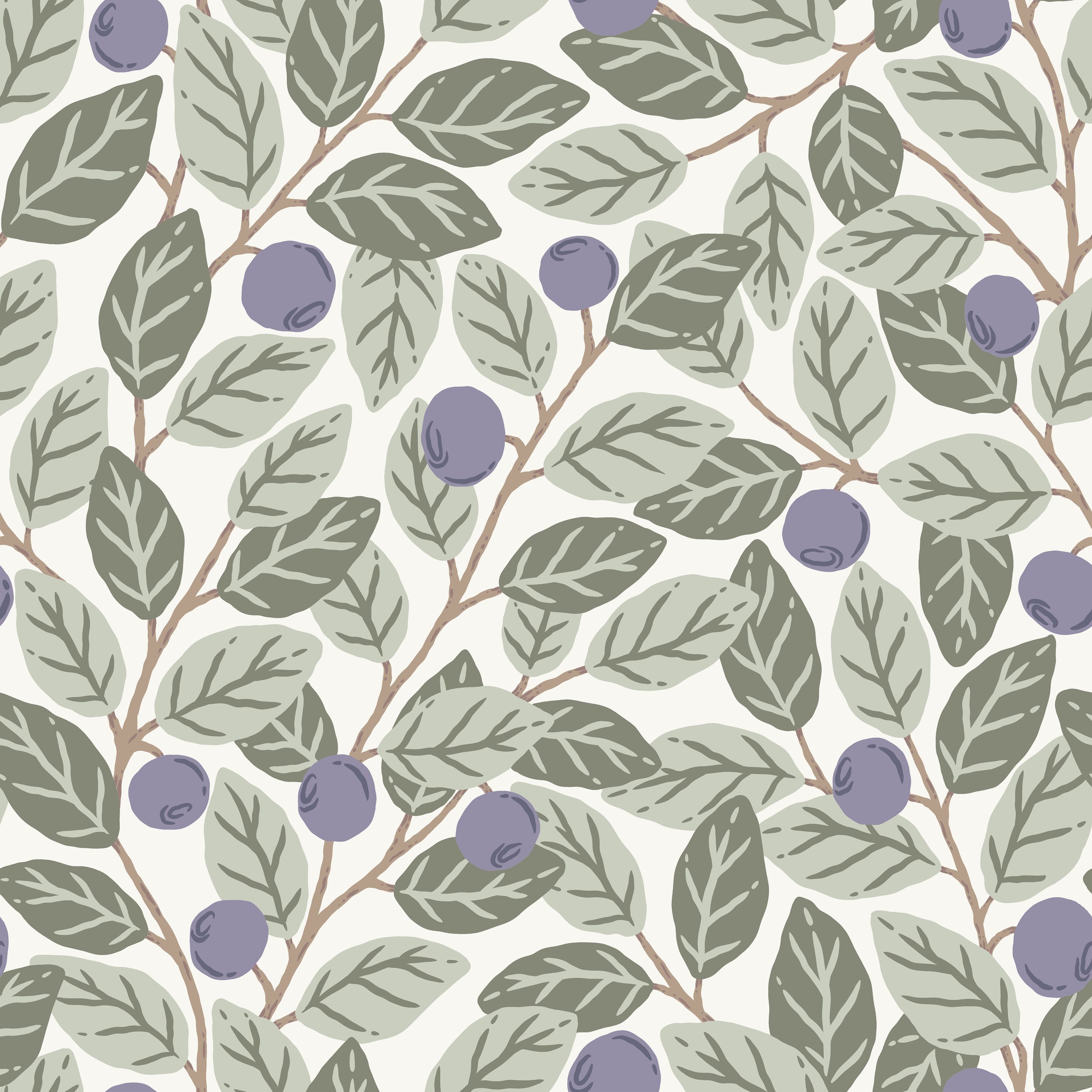 Klara o Tove blåbär stor vit, tapet tapet med botaniskt mönster i vit. Från kollektionen Klara o Tove. Nonwoven-material med rak passning. Passar i vardagsrum, sovrum och hall.