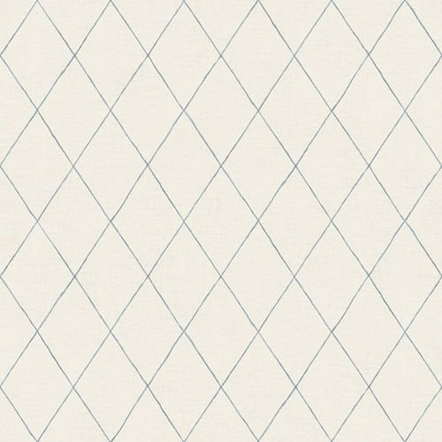 Ruben ljus tapet med trellismönster i blått tapet från Midbec med rutigt mönster i vit. Från kollektionen Morgongåva. Nonwoven-material med rak passning.